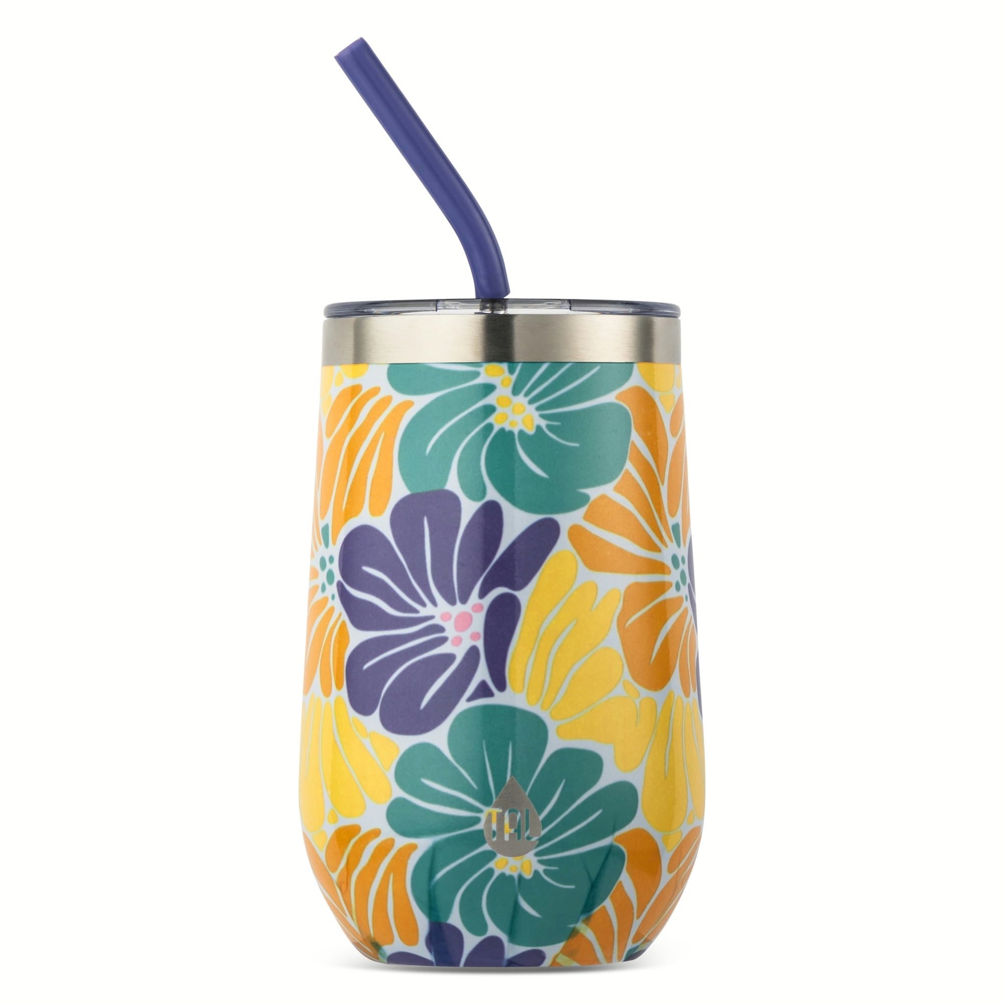 TAL Stainless Steel Wine Tumbler with Straw 16 fl oz, Flowers  TAL  Hydration