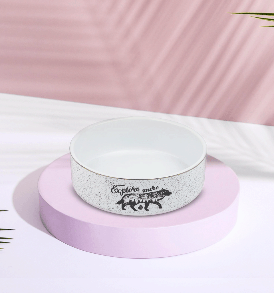 TAL 32oz Stoneware Pet Bowl - Explore More White