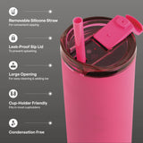 TAL Stainless Steel Ash Tumbler with Removeable Straw and Sip Lid 26 fl oz, Pink