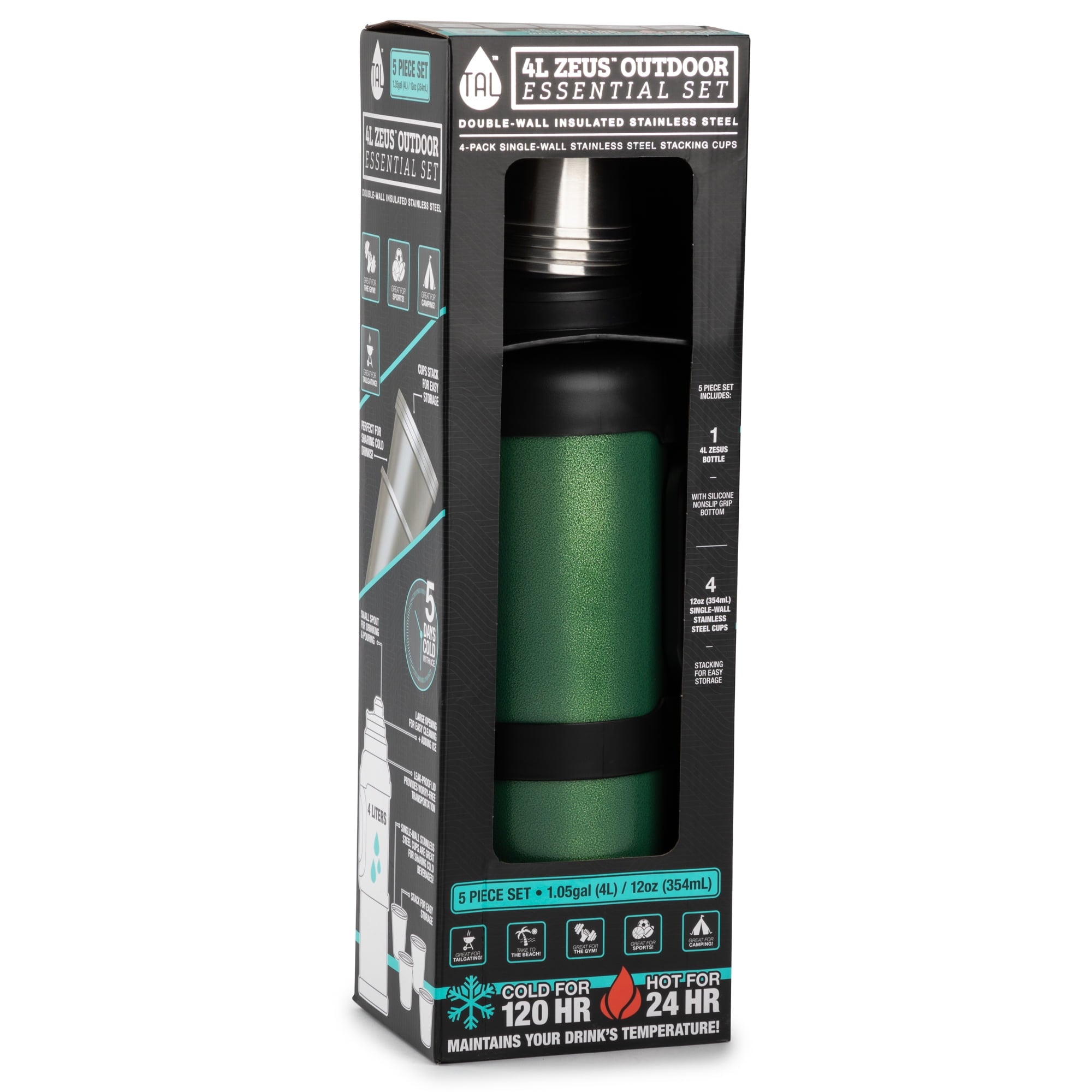 TAL Stainless Steel Zeus 135 fl oz Tumbler, Green, with 4 12oz