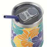 TAL Stainless Steel Wine Tumbler with Straw 16 fl oz, Flowers