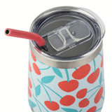 TAL Stainless Steel Wine Tumbler with Straw 16 fl oz, Cherries