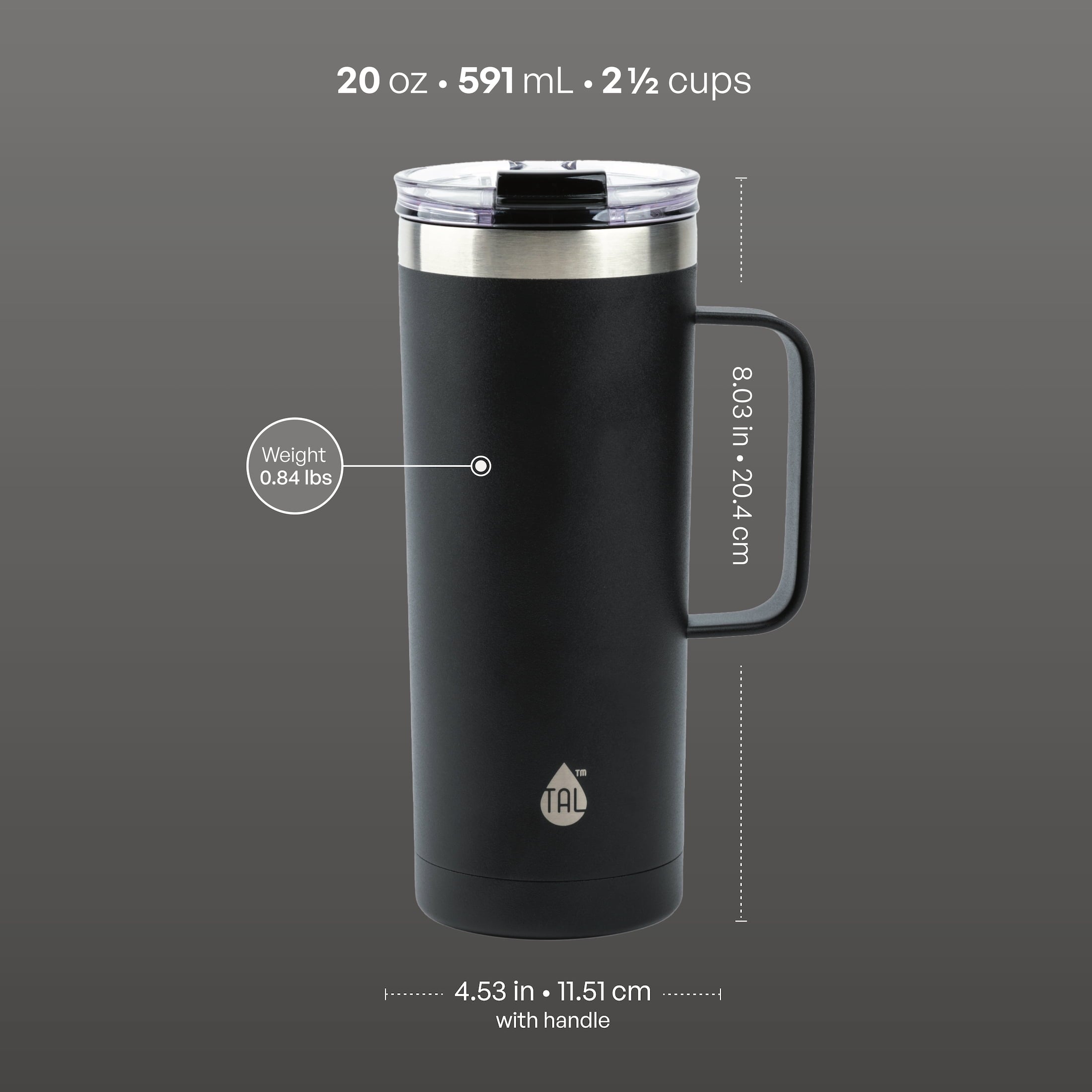 TAL Stainless Steel Mountaineer Travel Mug 20 oz, Black – TAL
