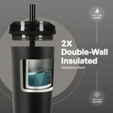 TAL Stainless Steel Ash Tumbler with Removeable Straw and Sip Lid 26 fl oz, Black