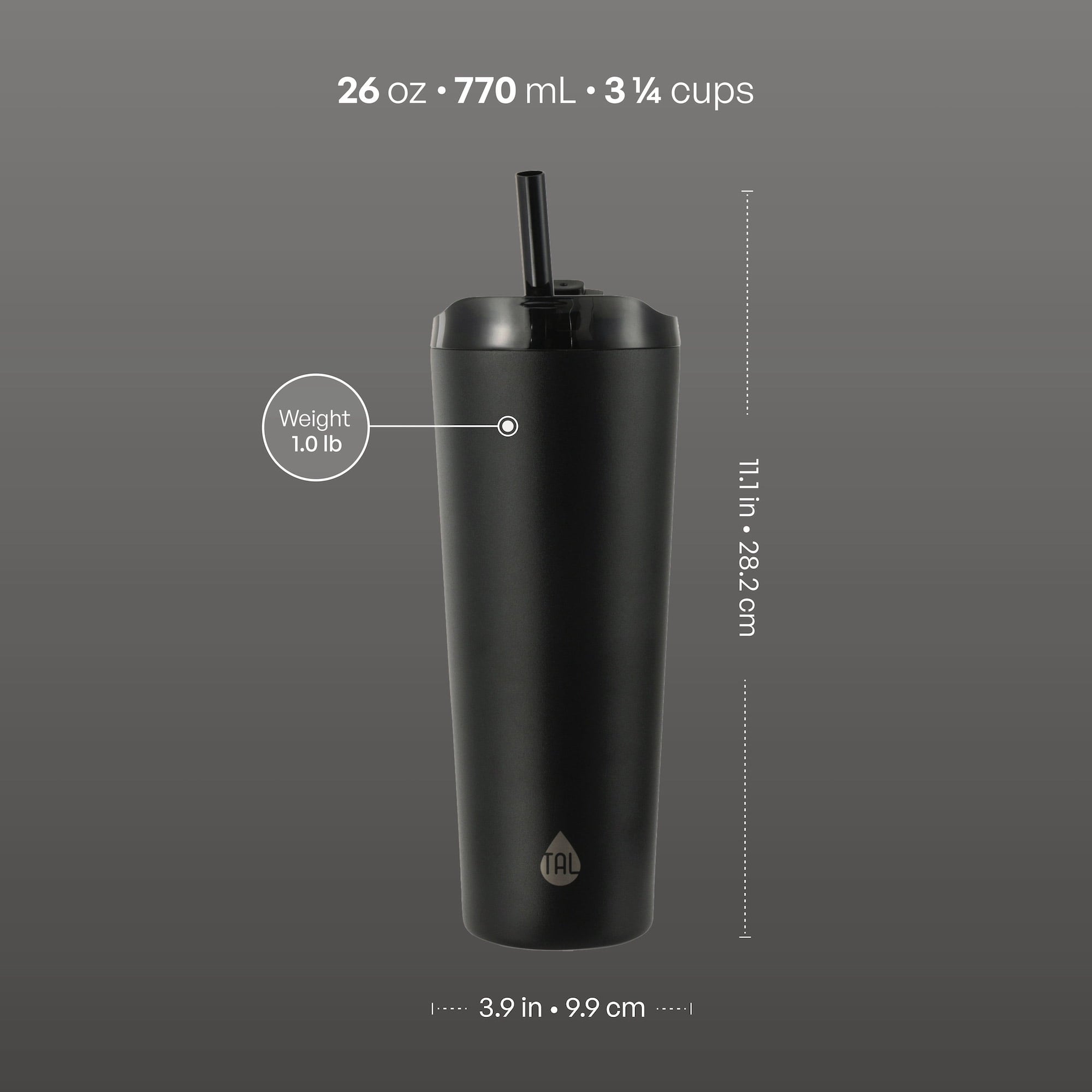 TAL Stainless Steel Ash Tumbler with Removeable Straw and Sip Lid