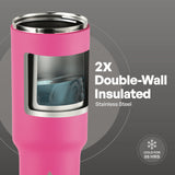 TAL Stainless Steel Hudson Tumbler with Flip-Up Straw, 40 oz, Bright Pink