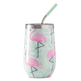 TAL Stainless Steel Wine Tumbler with Straw 16oz, Flamingo