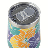 TAL Stainless Steel Wine Tumbler with Straw 16 fl oz, Flowers