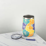 TAL Stainless Steel Wine Tumbler with Straw 16 fl oz, Flowers