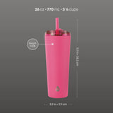 TAL Stainless Steel Ash Tumbler with Removeable Straw and Sip Lid 26 fl oz, Pink