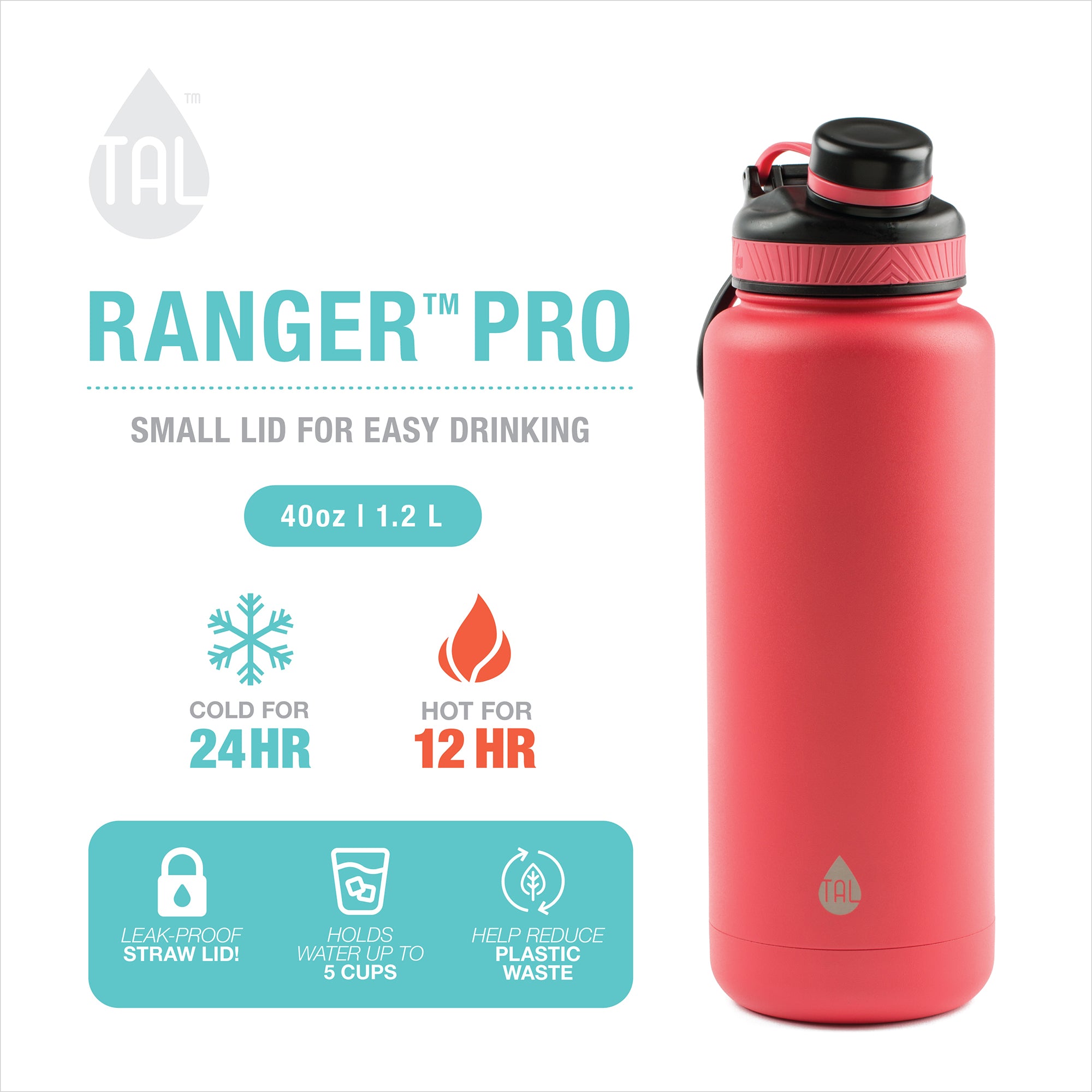  TAL Water Bottle Double Wall Insulated Stainless Steel Ranger  Pro - 40 oz - MINT (MINT) : Sports & Outdoors
