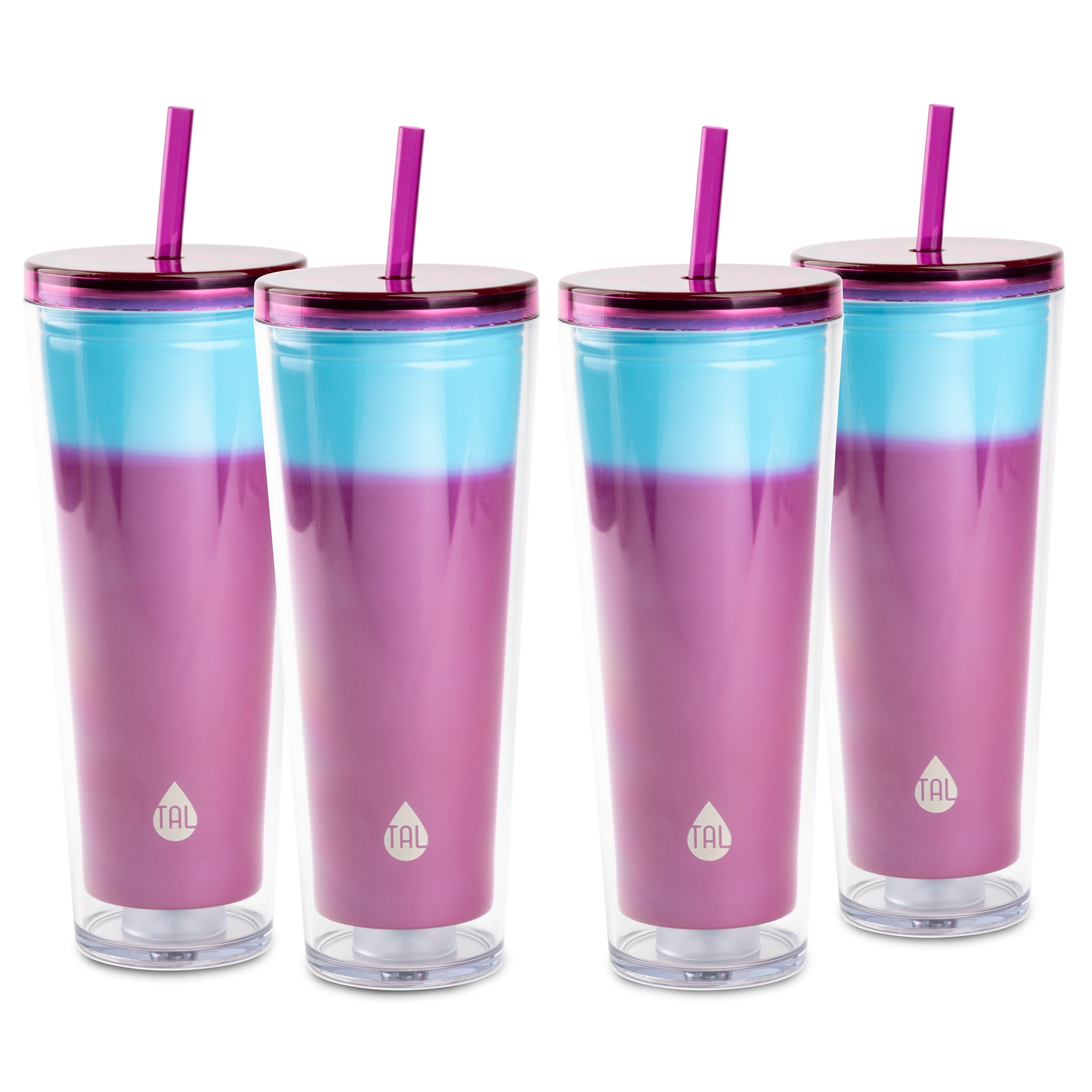 TAL Double Walled Color Changing Tumblers 2 Pack, 24 fl oz, Heart Pink